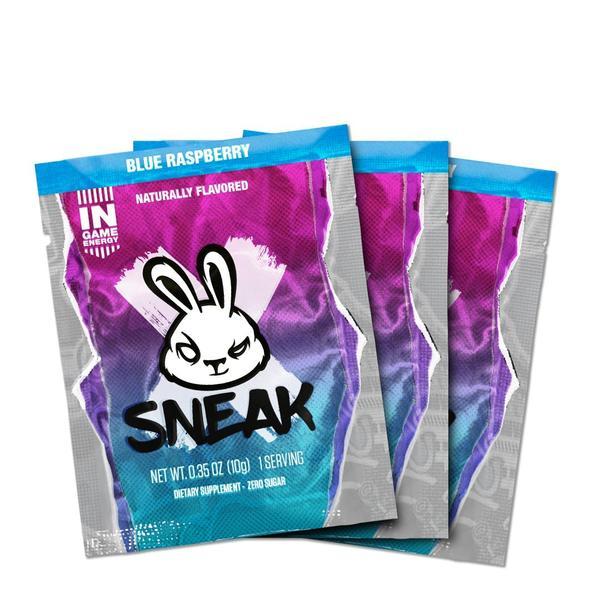 four pack of energy drink sachets blue raspberry flavour