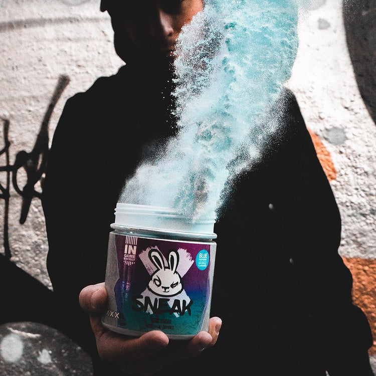 man shaking energy formula powder